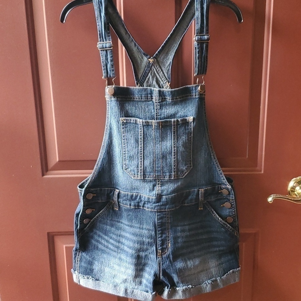 No Boundries distressed denim short overalls Large Junior 11 -13